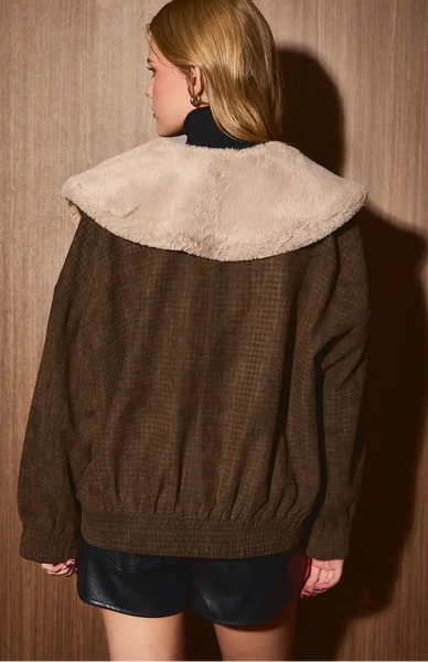 Plaid Shearling Collar Jacket