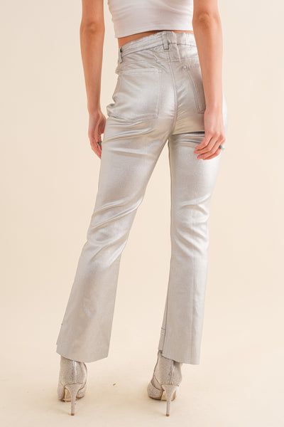 Silver Metallic Crop Jeans