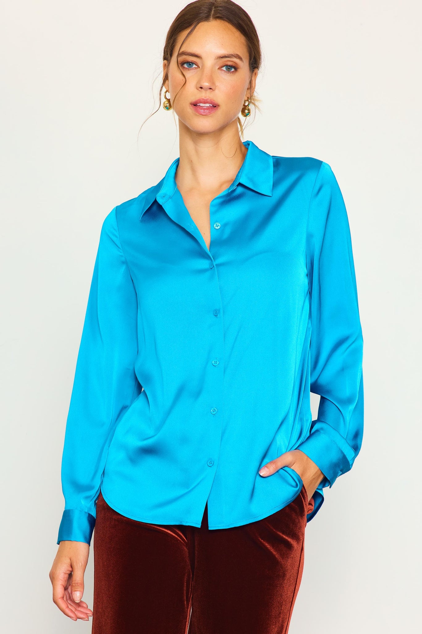 Turquoise Satin Shirt S Turquoise Satin Shirt S