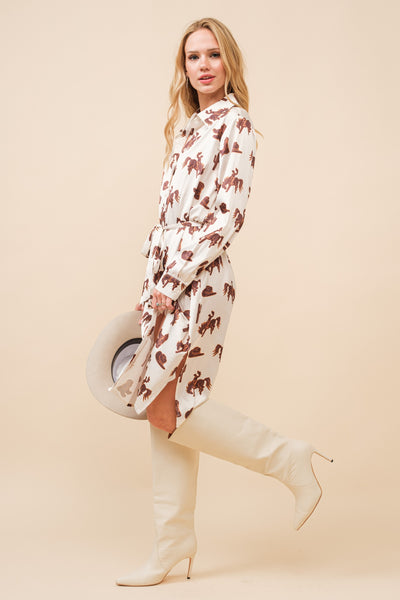 Malina Satin Western Print Dress