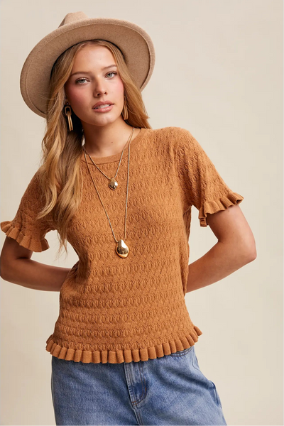Gemini Rust Ruffle Knit Top