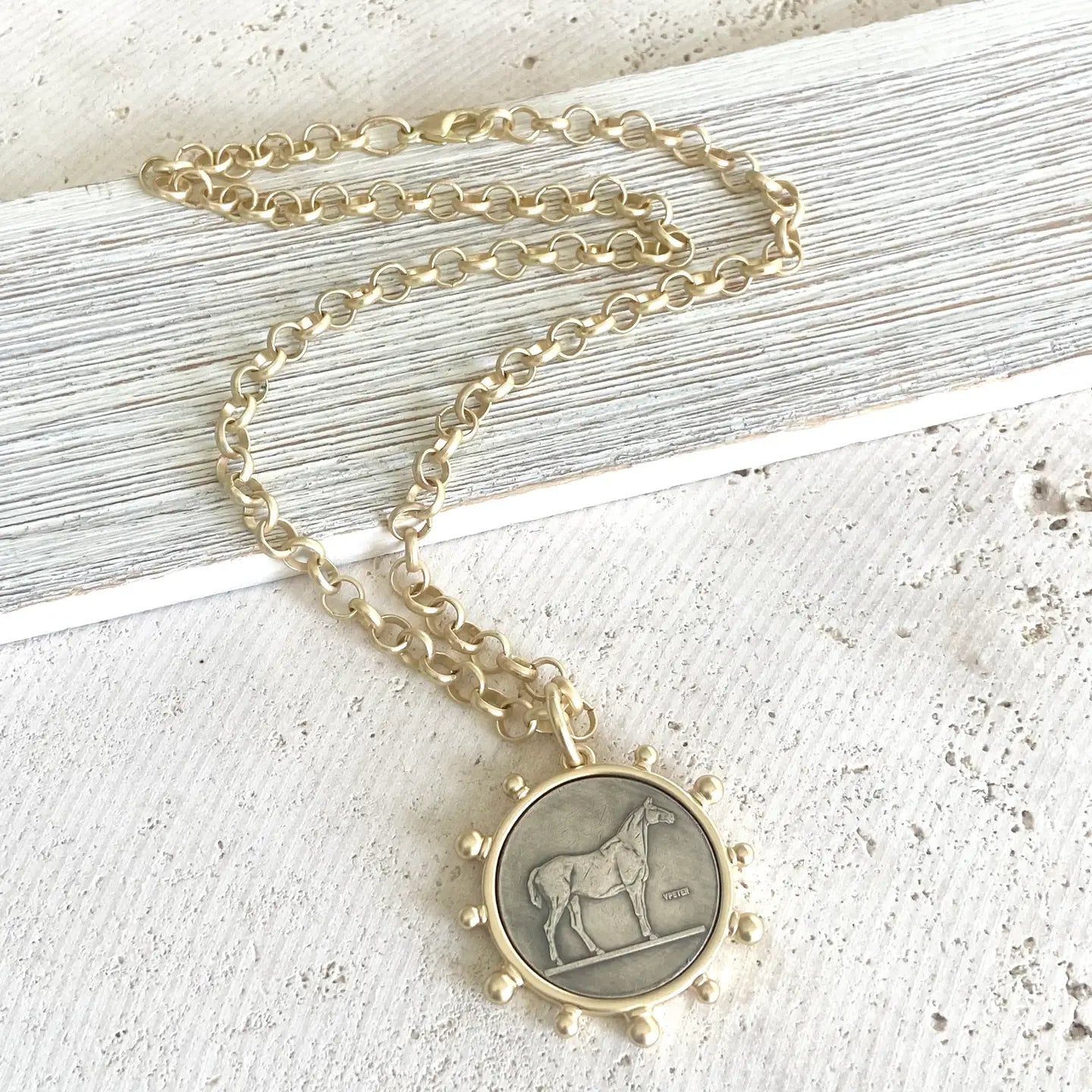 Matte Gold Horse Coin Necklace