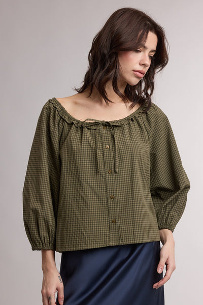 Gingham Peasant Blouse