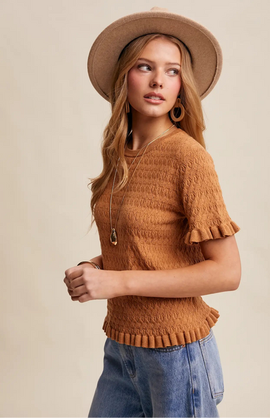 Gemini Rust Ruffle Knit Top
