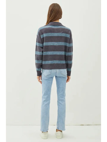 Quarter Button Striped Sweater