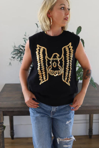 Black Sequin Thunderbird Sweater Vest