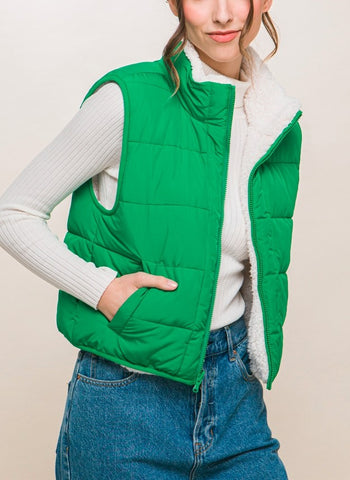 Kelly Green Reversible Puffer Vest