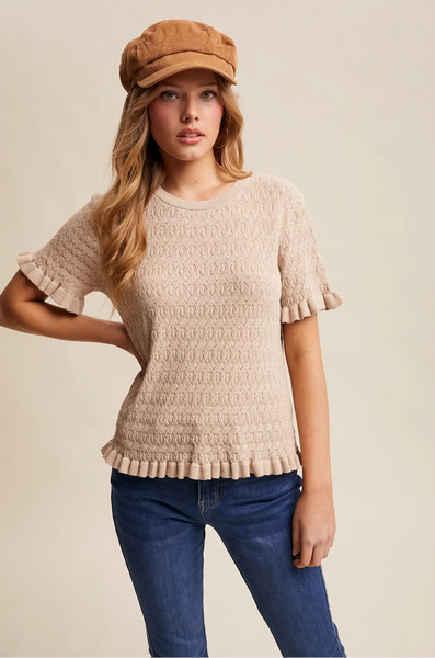 Gemini Oatmeal Ruffle Knit Top