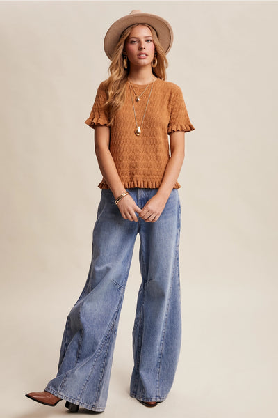 Gemini Rust Ruffle Knit Top
