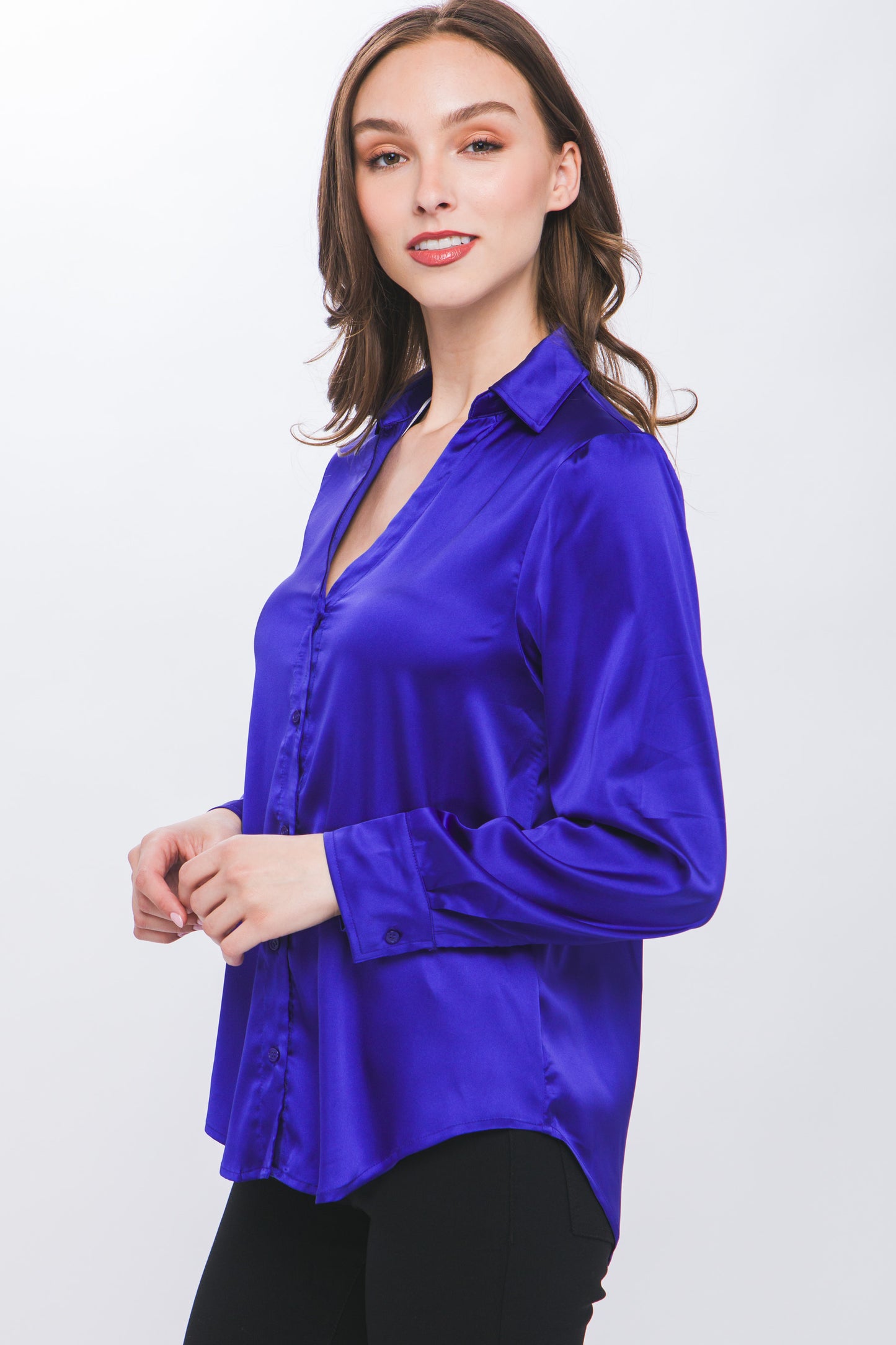 Royal Blue Satin Blouse