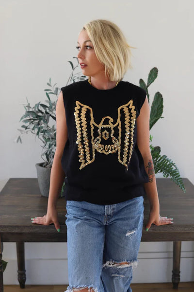 Black Sequin Thunderbird Sweater Vest