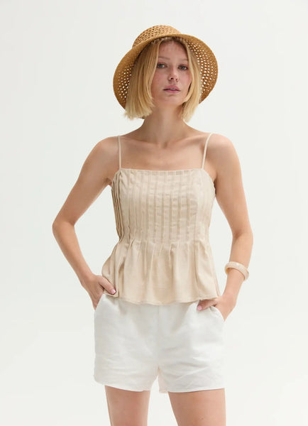 Claudia Pleated Linen Top