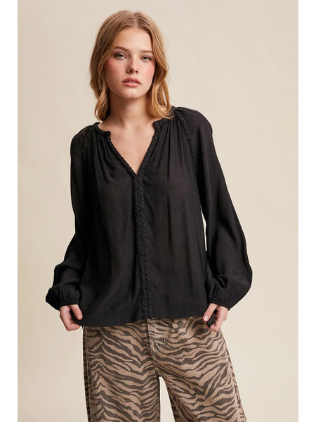 Black Braided Peasant Top