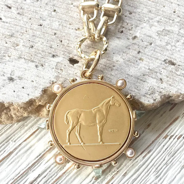 Pearl & Horse Coin Necklace