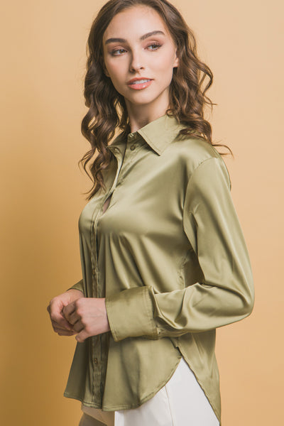 Harmony Olive Satin Shirt