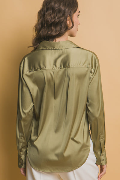 Harmony Olive Satin Shirt