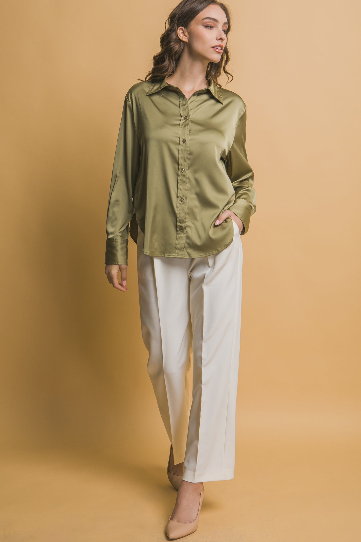 Harmony Olive Satin Shirt