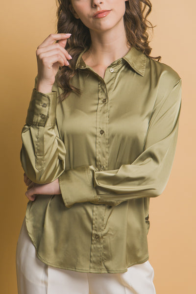 Harmony Olive Satin Shirt