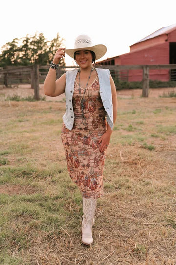 Cowboy Print Mesh Dress