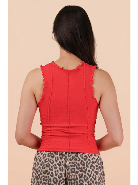 Red Lettuce Hem Tank
