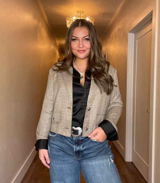Cropped Plaid Blazer