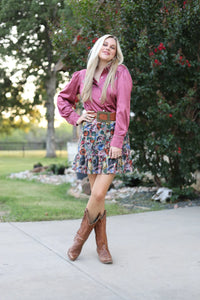 Berry Satin Western Shirt