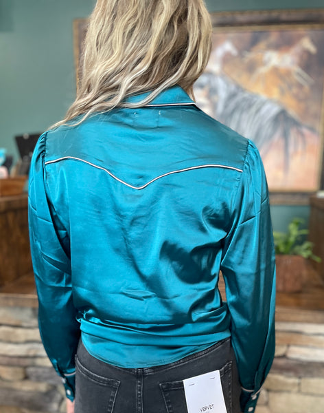 Teal Satin Western Shirt