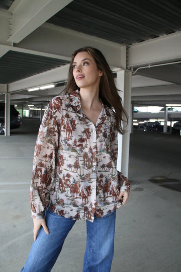 "On the Range" Western Print Blouse