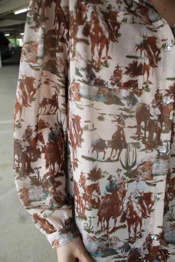 "On the Range" Western Print Blouse