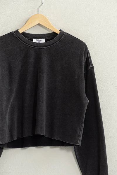 Black Cropped Crewneck Sweatshirt