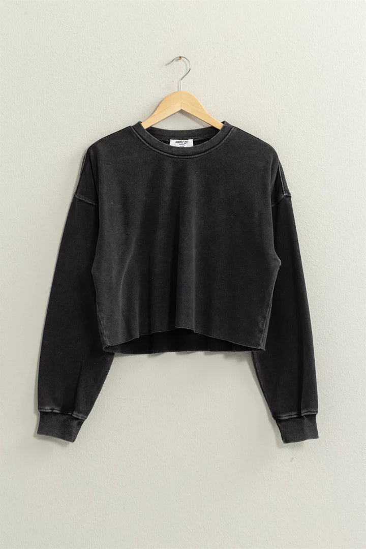 Black Cropped Crewneck Sweatshirt