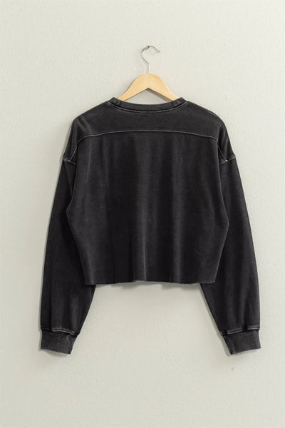 Black Cropped Crewneck Sweatshirt