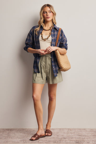 Drew Olive Pleated Shorts