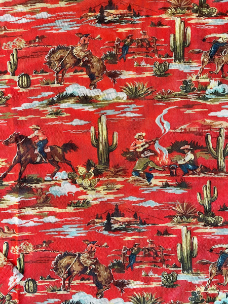 Red Vintage Cowboy Print Mesh Top