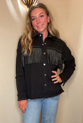 Studded Fringe Denim Jacket