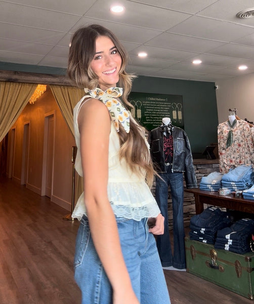 Butter Yellow Eyelet Top