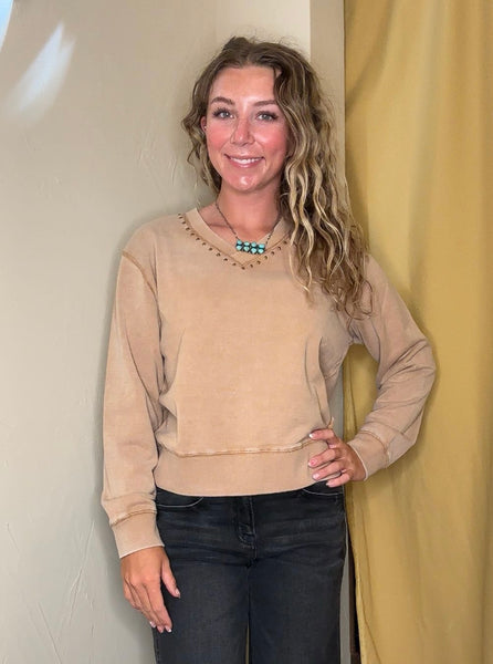 Studded Garment Washed Sweatshirt