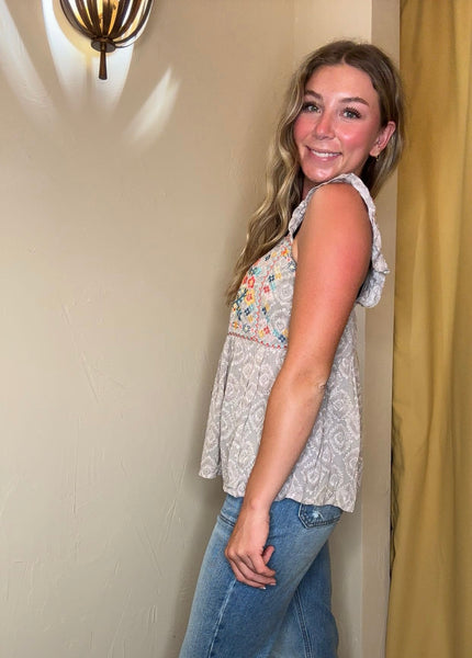 Gracie Gray Floral Embroidered Blouse