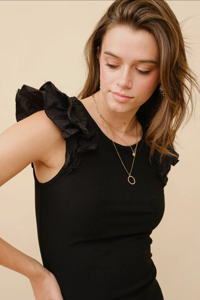 Ruffle Shoulder Tank Top