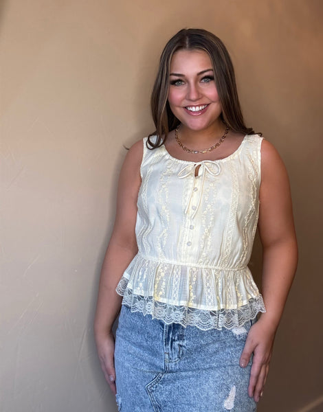 Butter Yellow Eyelet Top
