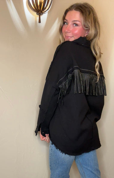 Studded Fringe Denim Jacket