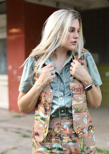 Wilhemina Cowboy Print Vest