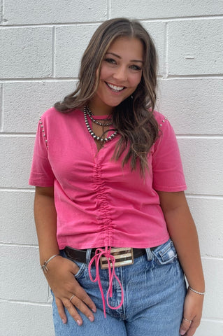 Leslie Pink Studded Tee