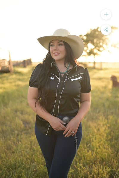 Letty Black Satin Western Top