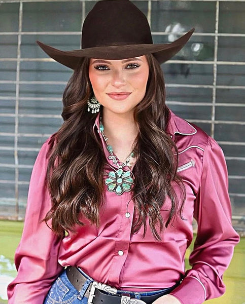 Berry Satin Western Shirt