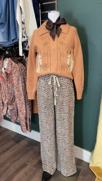 Beige Leopard Print Pants