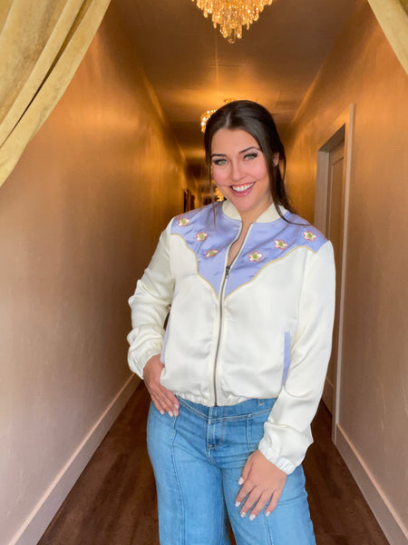 Periwinkle Satin Western Bomber