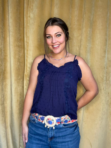 Nyla Navy Lace & Dot Blouse