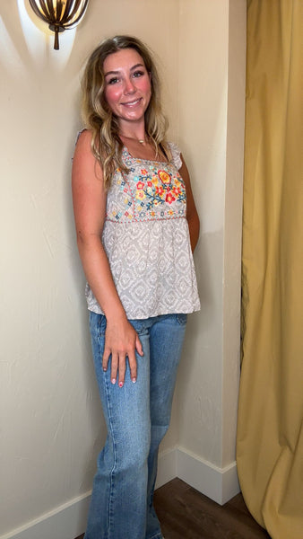 Gracie Gray Floral Embroidered Blouse