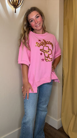 Western Sequin Yeehaw Patch Knit Top